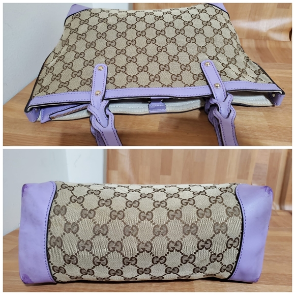 GUCCI Beige/Purple GG Canvas Small Craft Tote Bag - Picture 6 of 10